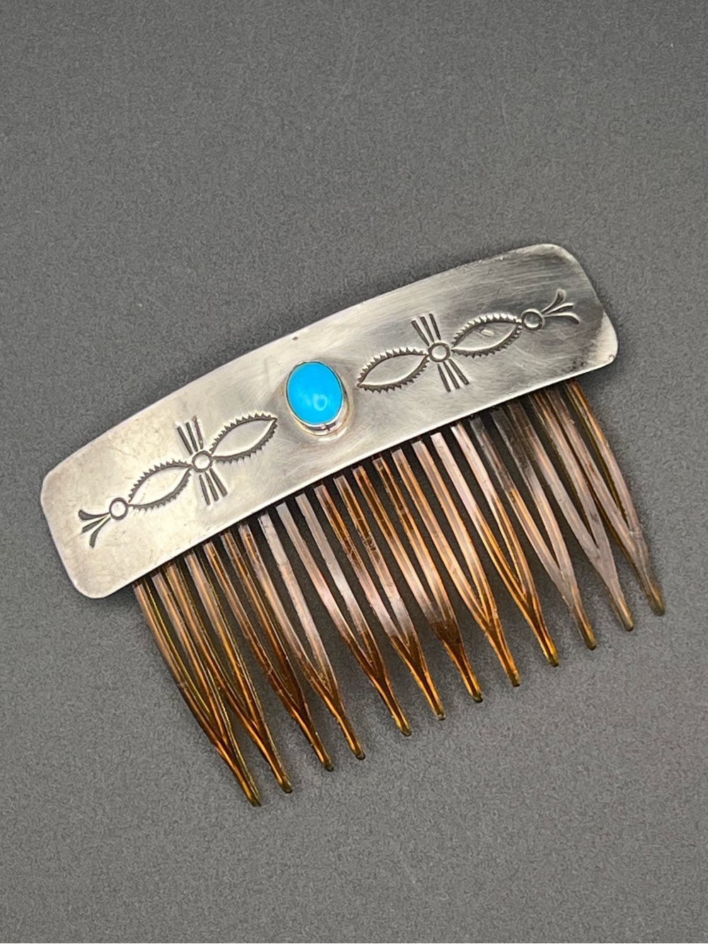Native American Sterling Silver & Turquoise Hair Comb
